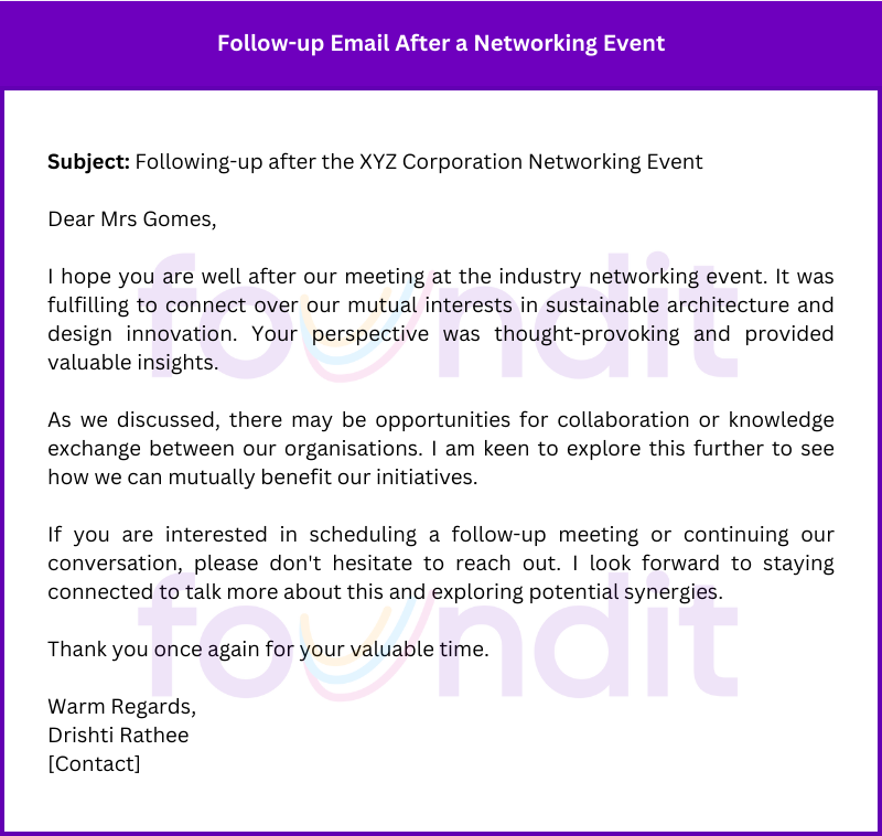 Follow-up Email Samples after a Networking Event