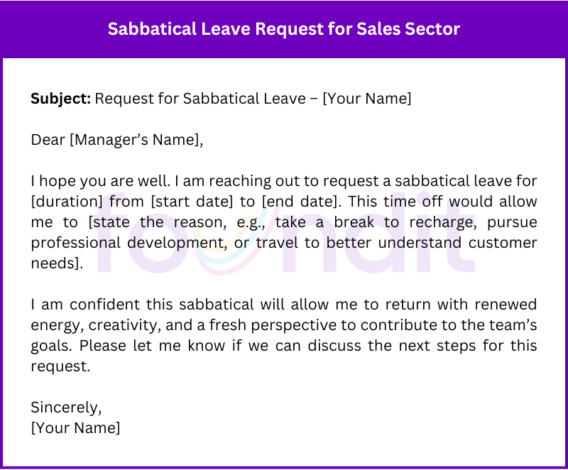 sample sabbatical leave request for the sales sector