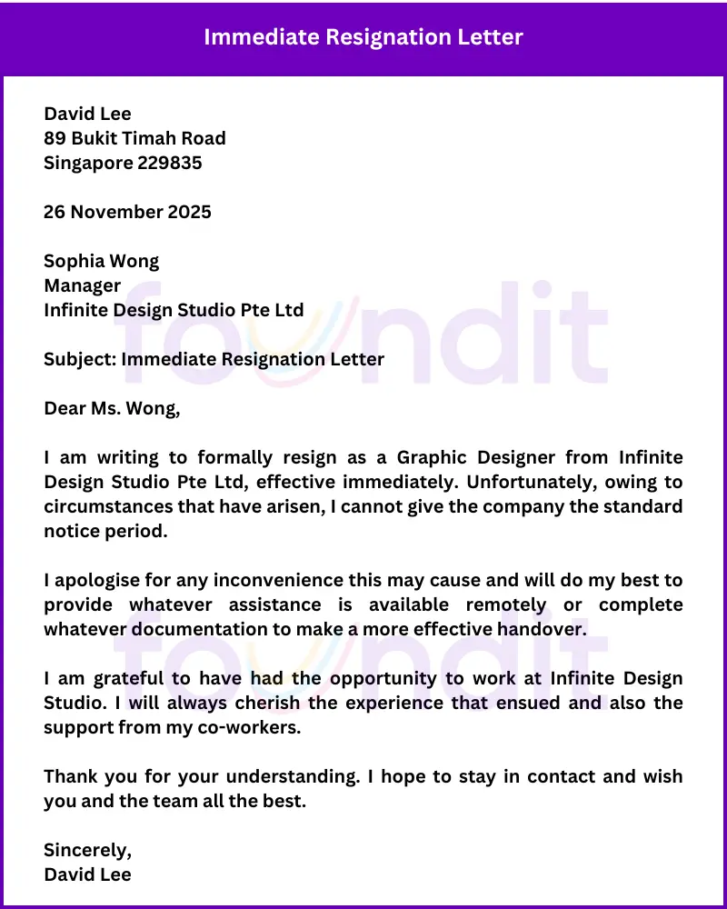 Immediate Resignation Letter