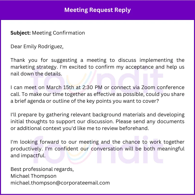 email confirming meeting time and preparation for a marketing strategy discussion