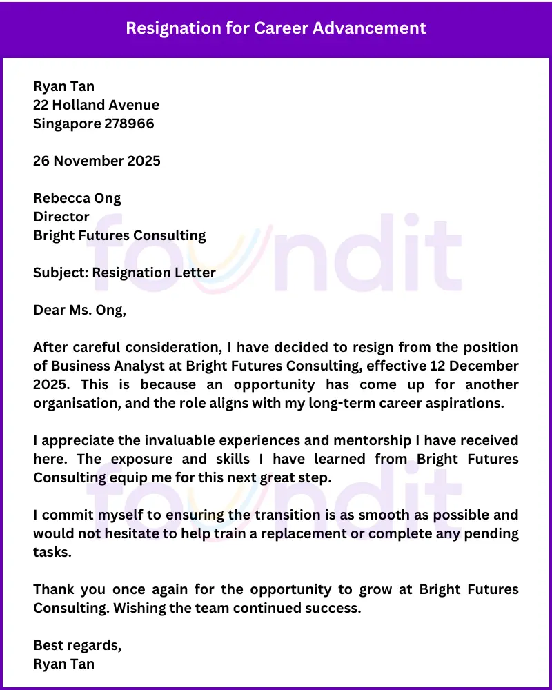 Resignation for Career Advancement