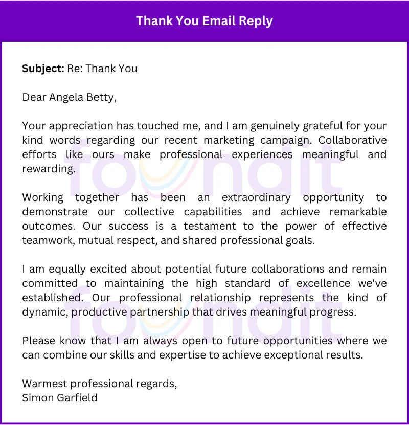 Thank you email expressing gratitude for collaboration on a marketing campaign